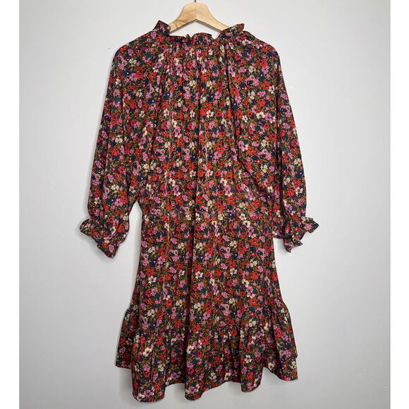 Shop The Mint Floral Ruffle Sleeve Mini Dress Gold Combo Multicolor Size XL - Picture 7 of 7